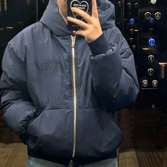 미우미우 테크니컬 폰지 블루종 자켓 네이비